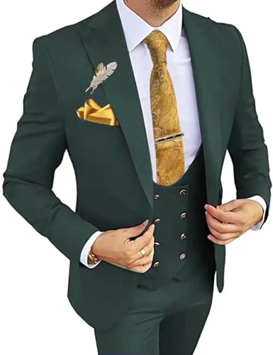 Wangyue Men's Suits 3 Piece Slim Fit Suits for Men Double Breasted Wedding Suits Green M