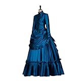 Fortunehouse Ghosts Hetty Cosplay Costume Dress Vintage Victorian Bustle Dress Civil War Southern Belle Ball Gown Dress, Dark Blue