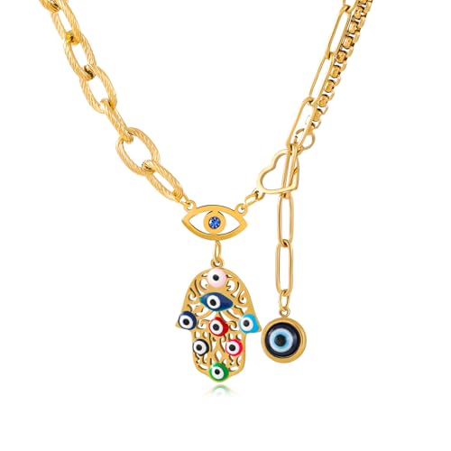 ixluck Gold Plated Evil Eye Hand of Fatima Necklace Lucky Protection Amulet Hamsa Jewelry for Women
