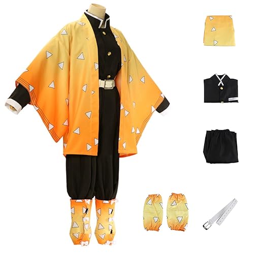 FFFish Anime Agatsuma Zenitsu Cosplay Costume for Kids Adults Anime Outfits Costume for Halloween (Orange,Medium)
