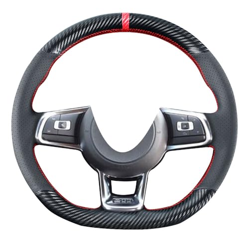 Kivnto DIY Stitching Carbon Fiber Steering Wheel Cover for Volkswagen VW Golf GTI 7 MK7 Golf R Jetta 2.0T GLI 2015 2016 2017 2018 2019 2020 2021 Black 15 inches Leather Interior Accessories