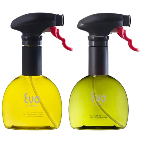 Evo Mini Oil Sprayer Bottle | Non-Aerosol for Olive Oil, Cooking Oils, Vinegars | 8-Oz Capacity | Rotatable Nozzle | Gourmet Cooking Tools - Food-Safe Materials - Yellow and Green, Set of 2