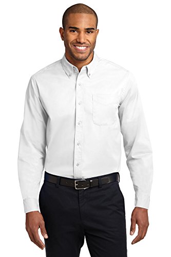 Port Authority Men's Extended Size Long Sleeve Easy Care Button-Down Shirt, White/Light Stone, 8X-Large