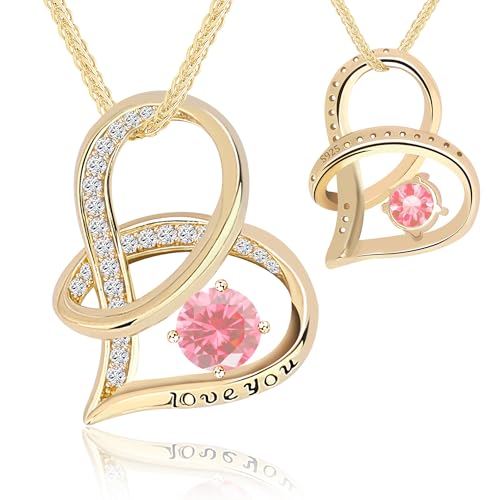 S925 Sterling Silver Infinity Heart Necklace for Women - Gold Plated Pendant with Cubic Zirconia, I Love You Jewelry Gift