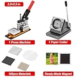 2.5x2.5in Square Fridge Magnet Maker Machine 63.5x63.5mm DIY Photo Magnet Making Machine+Paper Cutter+100pcs Materials