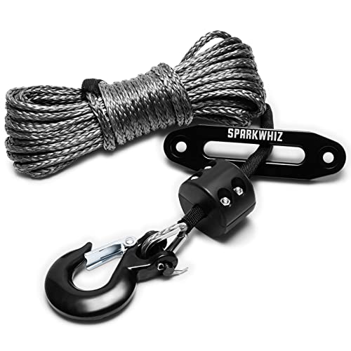 SPARKWHIZ Synthetic Winch Rope Kit, 1/4" x 50ft 10000LBS Winch Rope Line Cable with Protective Sleeve+Winch Fairlead+ Stopper+Hook for ATV UTV SUV