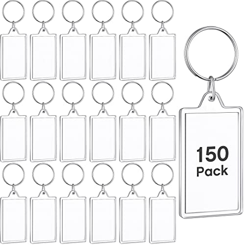 Junkin 150 Pack Clear Acrylic Photo Picture Keychain Blank Photo Insert Keyring DIY Personalize Favor(Rectangle)