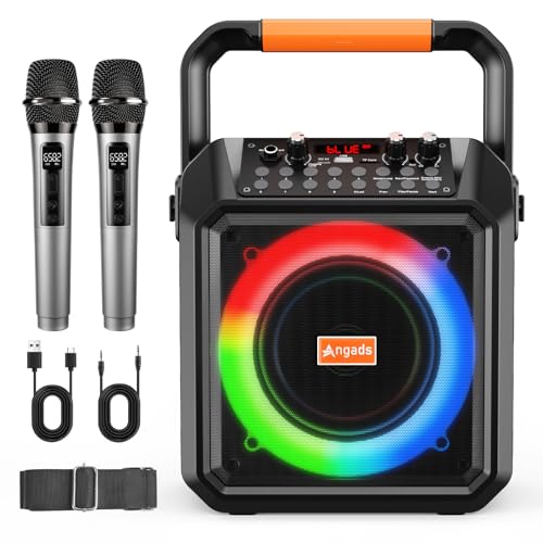 Angads Portable Karaoke Machine with Bluetooth Speaker & 2 Wireless Microphones- PA System, Led Lights,USB/TF/AUX/Support for Home Parties (Adults & Kids)