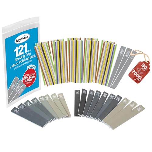Keystone Sanding Twigs Assortment w/Color Coded Grits - Abrasive Micro Sander Sanding Sticks for Plastic Models - Hobby Sanding Sticks for Wood - Detail Sanding Tools - 121 Pieces
