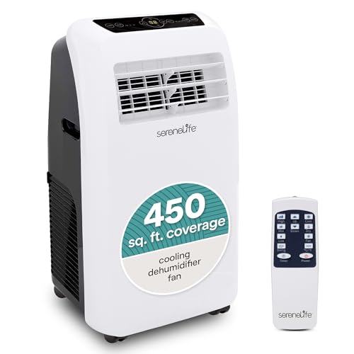 SereneLife SLPAC12.5 SLPAC 3-in-1 Portable Air Conditioner with Built-in Dehumidifier Function,Fan Mode, Remote Control, Complete Window Mount Exhaust Kit, 12,000 BTU, White