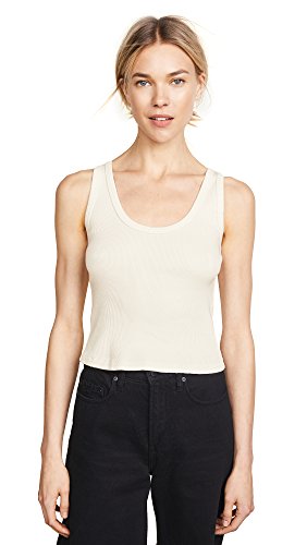 AMO Women's Crop Rib Tank, Vintage White, L