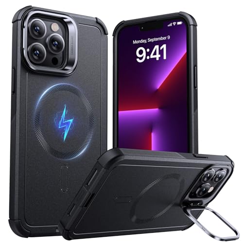 ESR for iPhone 13 Pro Case with Stand, 23 ft Military-Grade Drop Protection Heavy Duty Magnetic Phone Case, Compatible with MagSafe Accessories, Cyber Series, Black