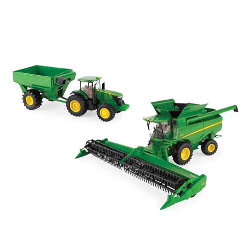 ERTL John Deere Farm Harvesting Set - 1:32 Scale - Includes John Deere 7290R Tractor, S780 Combine, and Grain Cart - Officially Licensed Collectible John Deere Farm Toys - Ages 3 Years and Up