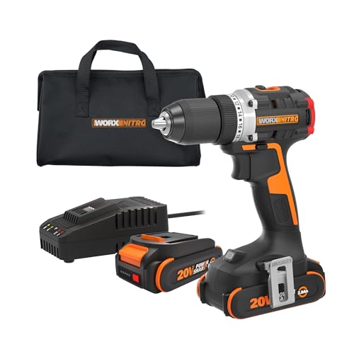 Worx Nitro 20V Cordless 1/2" Drill Driver With Brushless Motor - Compact & Lightweight Set Only 6" and 3 lbs. - Power Share Compatible WX130L - Batteries & Charger Included