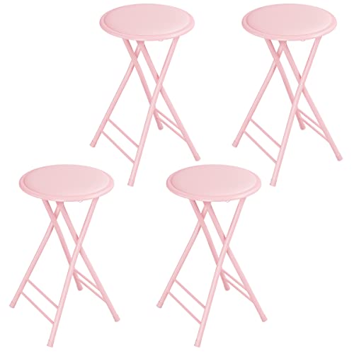 Lavish Home Set of 4 Counter Height Bar Stools – 24-Inch Backless Folding Chairs with 225lb Capacity for Kitchen, Rec Room, or Game Room (Pink)