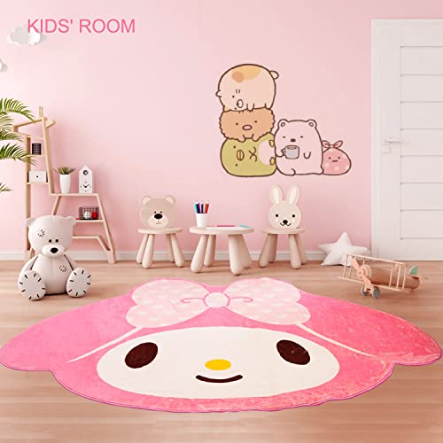 Pink Area Rug for Bedroom 5FT, Kawaii Room Decor Fluffy Anime Rug Carpet, Cute Anti-Slip Floor Mat Rug for Living Room Nursery Dorm Classroom Patio Kids Room Bedside Indoor Outdoor