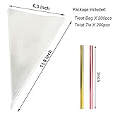 Cone Cellophane Bags,200 Pieces 6.3"x11.8" Cello Clear Cone Shaped Treat Bags with Twist Ties, Plastic Cone Bags Triangle Bags for Popcorn Favor Candy