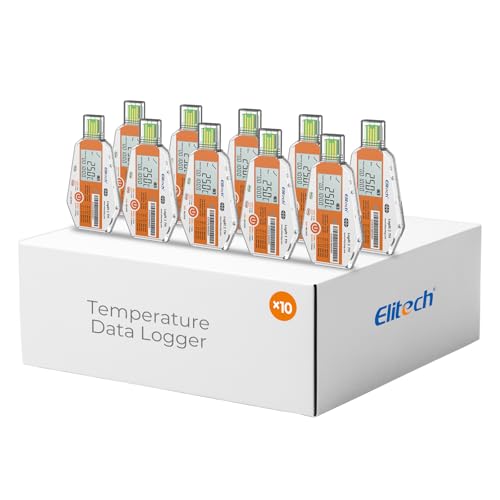 Elitech WHO PQS Certificated 10 Pack 120 Days Temperature Humidity Data Logger with Light Sensor Single-Use Cold Chain Monitor (CCM) Temperature Recorder with PDF Report 16000 Points LogEt1-TH