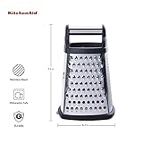 KitchenAid Gourmet 4-Sided Stainless Steel Box Grater for Fine, Medium and Coarse Grate, and Slicing, Detachable 3 Cup Storage Container and Measurment Markings, Dishwasher Safe, 10 inches tall, Black