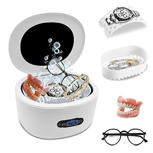 GT SONIC Ultrasonic jewellery Cleaner -Silver Cleaner for Jewelry Rings Eyeglasses Watches Coins Tools Razors Earrings Necklaces Dentures,Waterproof with Five Digital Timer and 25 Ounces Tank