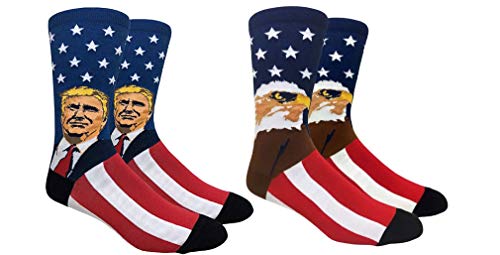 Fine Fit Mens Novelty Trouser Socks 2 Pair Set - Choose Prints (American Eagle & Donald Trump)