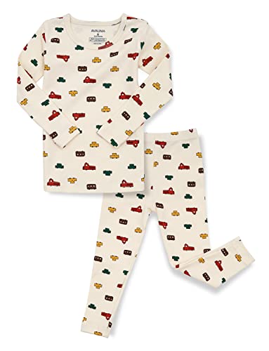 AVAUMA Baby Boys Girls Pajama Set 6M-8T Kids Cute Toddler Snug fit Pjs Cotton Sleepwear (MiniCar_Ivory JS)