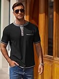 COOFANDY Mens Henley Short SleeveClassic Lightweight Tee Shirt 4 Button Fashion Pullover T-Shirts Big and Tall Henley Shirts S-XXXL Black