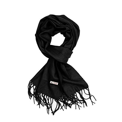 TZ Promise Plain Solid Color Cashmere Feel Classic Soft Luxurious Winter Scarf For Men Women (Black)