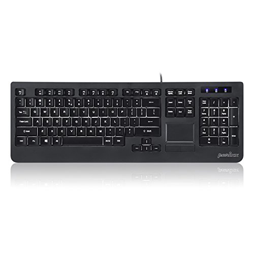 Perixx Periboard-313 Wired USB Backlit Keyboard with Touchpad, Full Size Layout, 3 Level LED Backlit Design, Black, US English Layout (11445)