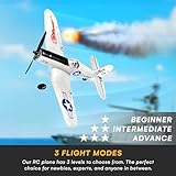 Top Race Remote Control Airplane - Ready to Fly 4 Channel RC Plane for Adults - Advanced Foam Construction - Remote Controlled War Cessna P51 Mustang Upgraded with Propeller Saver - 4.3"x15.7"x11.8"