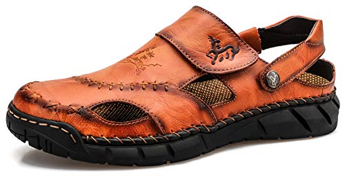 Honeystore Men's Hollow Slip-on Sandals Leather Plus Size Shoes Casual Brown 10 D(M) US Men