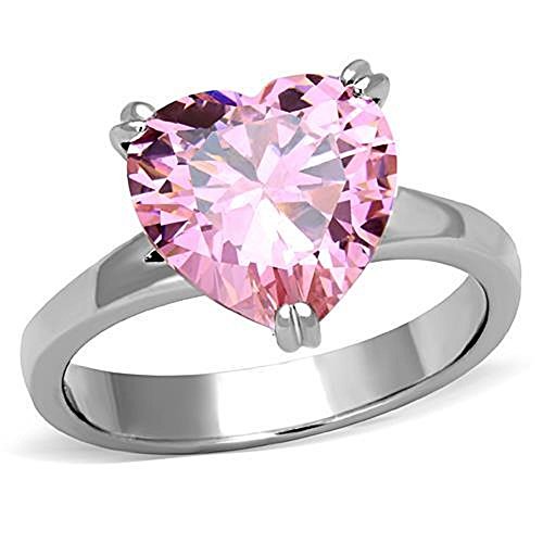 Nationalonlinediscounts Bold Pink Sapphire Heart CZ Stainless Steel Promise Love Engagement Ring (7)