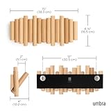 Umbra Picket 5 Hooks, Wall-Mounted Rail, Doubles as Art, Beveled Pine Wood Dowels, Natural Finish