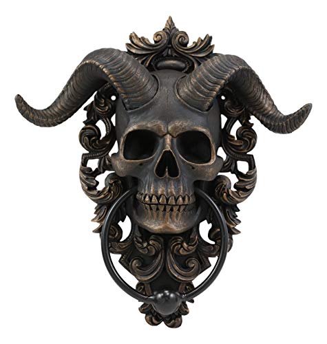 Ebros Sabbatic Goat of Mendes Samael Lilith Baphomet Horned God Skull Hanging Door Knocker with Built in Striker Plate Wall Decor Plaque with Lace Filigree 9.5" High