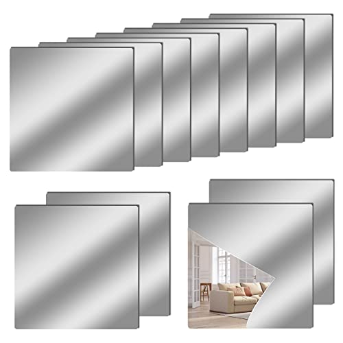 12" x 12" Acrylic Flexible Mirror Sheets, 12 Pack Self Adhesive Mirror Tiles Square Cuttable Mirror Wall Stickers, Non-Glass Mirror Stickers Safety Reflective Mirror for DIY Craft Home Wall Decor