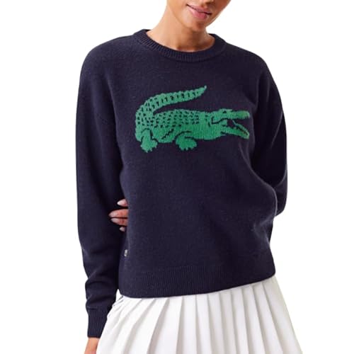 Lacoste X Bandier Women's Contrast Crocodile Sweater, Navy Blue/Rocket Green, 4