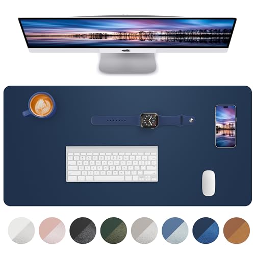 Leather Desk Pad Blotter,Mouse Pad,Office Desk Mat, Non-Slip PU Leather Desk mat,Large Desk mat,Waterproof Keyboard mat for Office/Home/Decor (Midnight Blue,35" x 17")