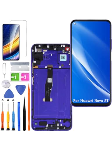 Screen Replacement for Huawei Nova 5T Original, YAL-L21 YAL-L61 LCD Touch Panel Display Digitizer Assembly Repair Parts with Kit（Purple with Frame）