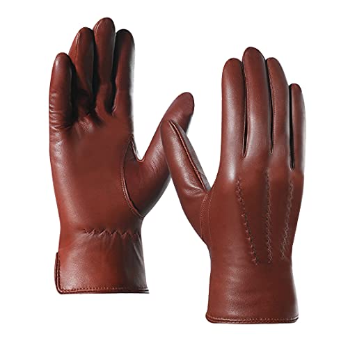 Harssidanzar Mens Luxury Italian Sheepskin Leather Gloves Vintage Finished Cashmere Lined Upgrade,Brandy,XL