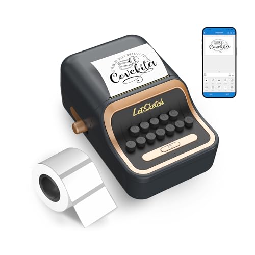 Wireless Mini Retro Label Maker Machine with Tape,Bluetooth Portable Thermal Sticker Printer for Phone,Small Business, Address, Logo, Qr Code, Food,Home, Kitchen,with 50×30mm Label(Black)