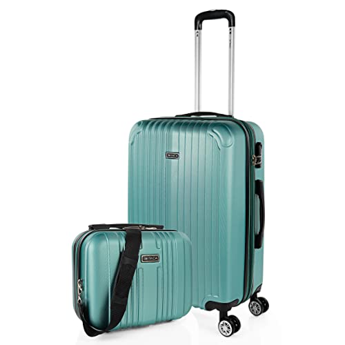 ITACA Juego Maletas de Viaje 4 Ruedas Trolley ABS. Extensibles Rígidas Resistentes y Ligeras. Mango Asas Candado. Pequeña Cabina Low Cost, Mediana y Grande y neceser. T71500, Acquamarine, 66 cm + 35