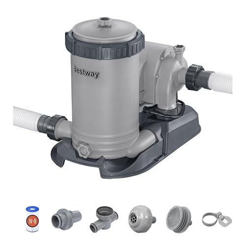 Bestway 2,500 Gallon Filter Pump for Above Ground 300 to 16,400 Gallon Swimming Pools with Customizable Timer, Filter Cartridge, and Set of Adapters
