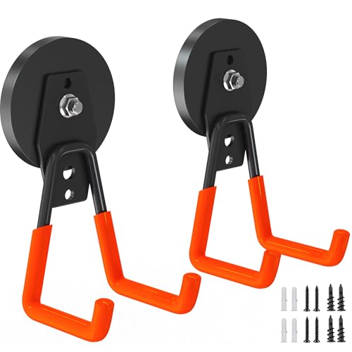 Extra Strong Magnetic Hooks for Hanging Heavy Duty, 2.6in Large Industrial Magnet Hooks, Magnetic Hook with Anti-Slip Coating, Storage Utility Magnetic Holder for Garage Shelve and Garden Tools