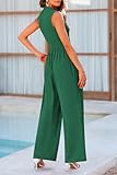 PRETTYGARDEN Womens Summer Jumpsuits Dressy Casual One Piece Outfits Sleeveless Mock Neck Wide Leg Pants Rompers with Pockets (Green,Medium)