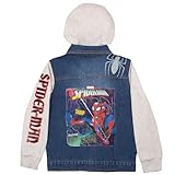 Marvel Spiderman Jean Jacket with Hoodie Spider-Man Denim Jacket for Little and Big Kid Boys Fashion Jacket (Gray and Blue Size 5/6)