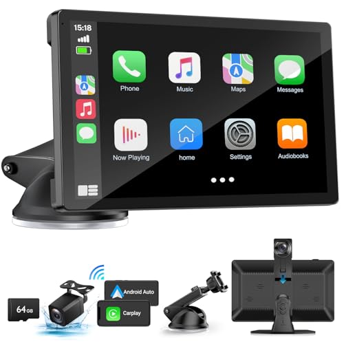 BOXGVO Wireless Carplay Screen for Car with 4K Dash Cam, 9" Portable Carplay & Android Auto, Car Stereo Touchscreen with 1080p Backup Camera, GPS Navigation/Voice Control/Mirror Link/Bluetooth