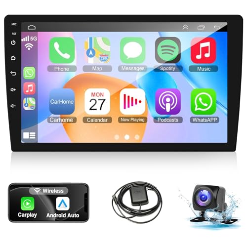 9 Inch Android Car Radio 2+32GB Double Din Stereo with Wireless CarPlay & Android Auto | GPS Navigation FM WiFi BT Dual USB AHD Camera,Universal Touch Screen for Car Upgraded