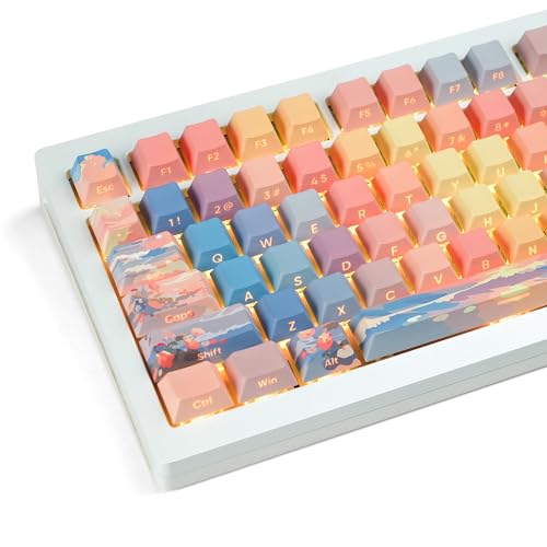 dagaladoo PBT keycaps 60 75 Percent,Shine Through Custom Key Cap,Double Shot Keyboard caps,130key Cherry Profile dye-sub Key caps for Machine Keyboard(Blue/Orange/Pink,only keycaps)