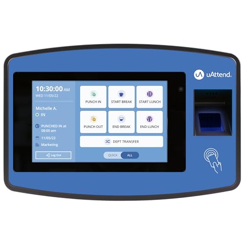 uAttend NX2500 Biometric Fingerprint, RFID, PIN Time Clock for Small Business – Cloud-Based Attendance System with Optional Payroll Integration – All-in-One System
