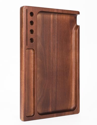 Black Walnut Rolling Tray 11"x7" Tray Rolling Tray Set with Cleaning Brush and Scoop Card - Accessories for Rolling Papers, Grinders - Tray with Smooth Rounded Edges